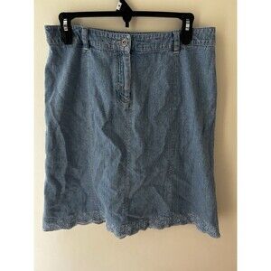 Vtg Christopher & Banks Denim Skirt Sz 10 Blue Embroidered Lace Hem Cottagecore